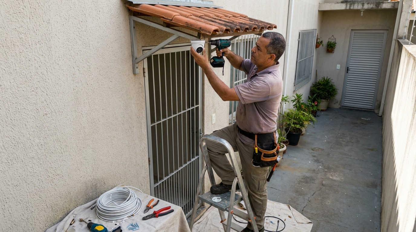 Eletricista instalando cameras de seguranca em Londrina‑PR