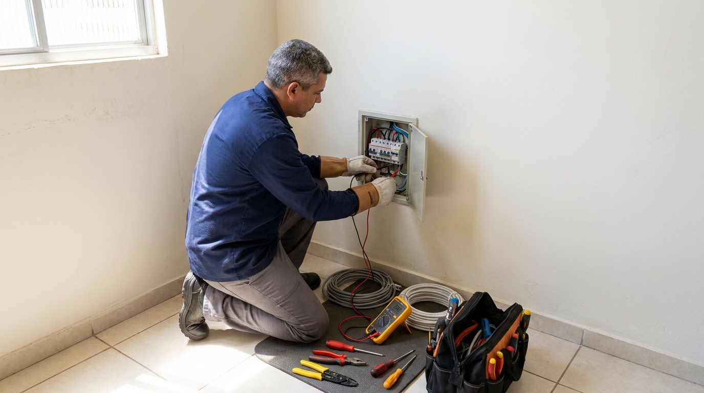Eletricista realizando manutencao em Londrina‑PR